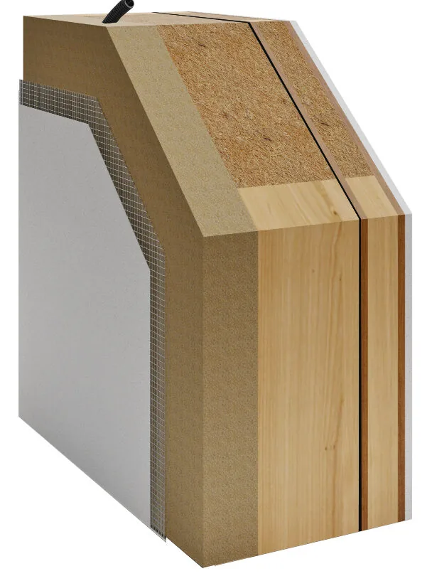 Wandschnitt: Außenwand mit Holzfassade